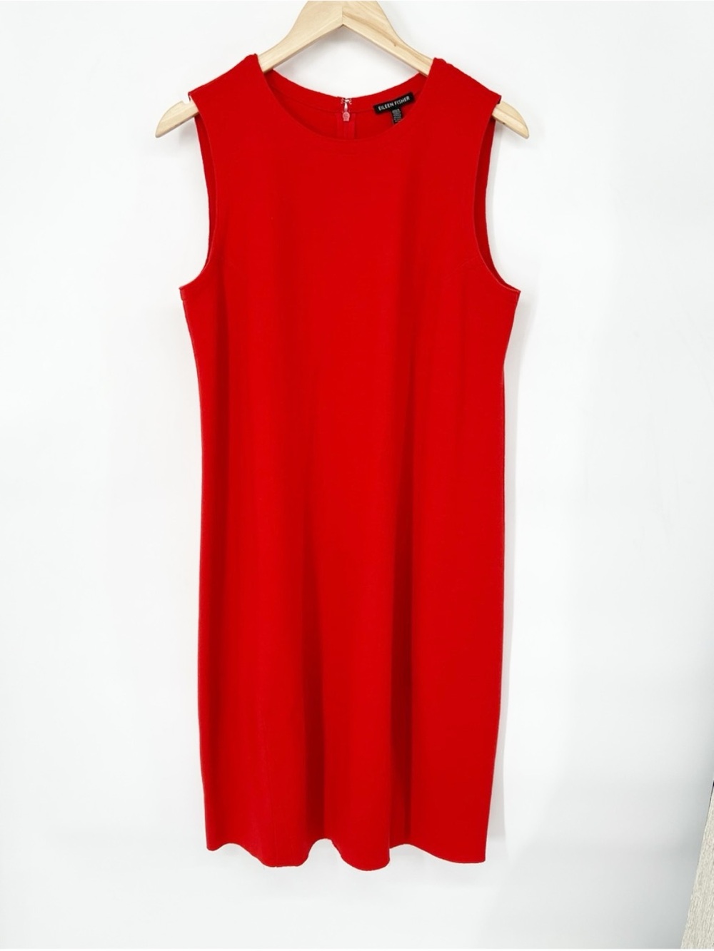 Eileen Fisher Red Orange Sleeveless 100% Wool Shift‎ Dress
